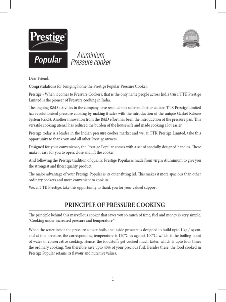 Prestige Popular Cover Handle Senior Suitable For Popular 7