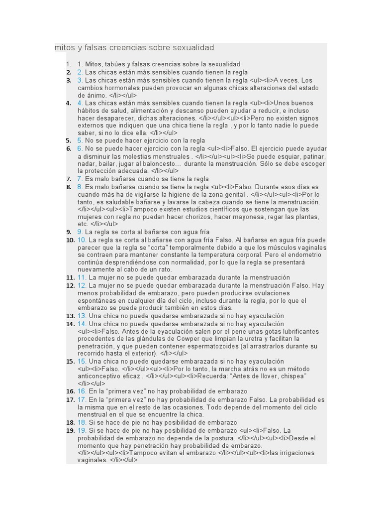 Mitos y realidades de la sexualidad | PDF | Relaciones sexuales ...