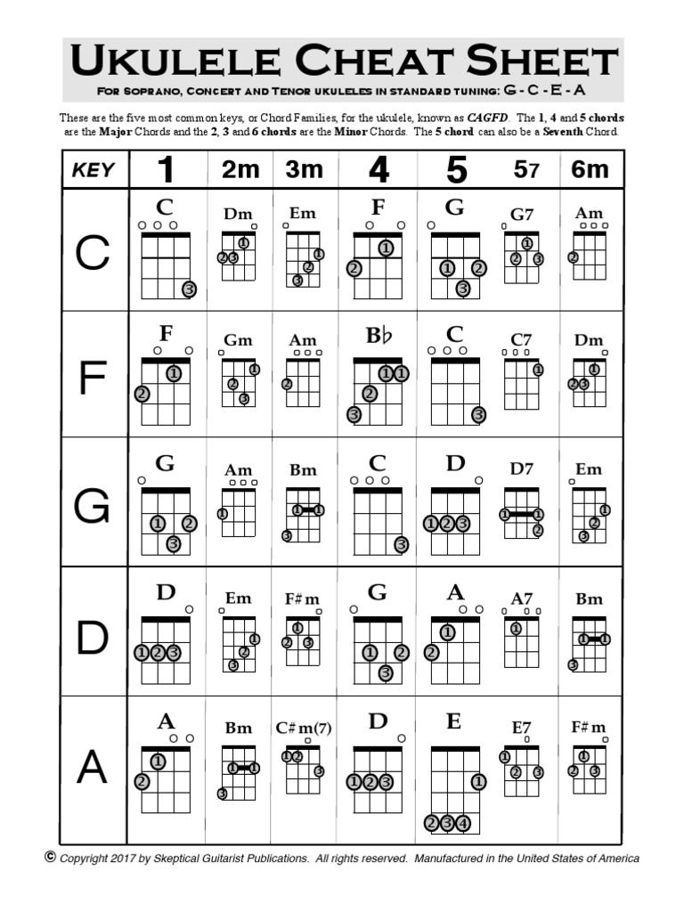 Ukulele Cheat Sheet DM em Am PDF Musical Compositions Elements
