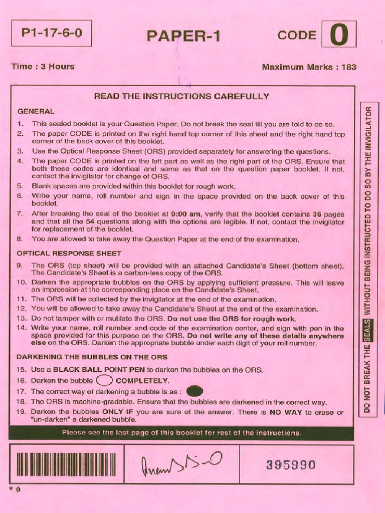 Paper 1 Code 0 Question Paper | PDF