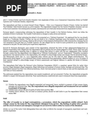Labor Law - Echo 2000 v Obrero Filipino