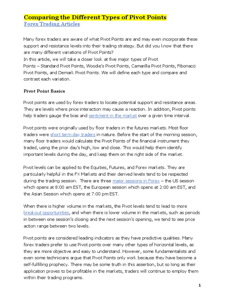 Different Types of Pivot Points PDF Financial Markets Market