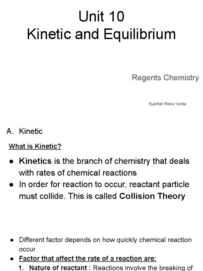 Kinetics and Equilibrium in Chemistry | PDF | Reaction Rate | Chemical ...