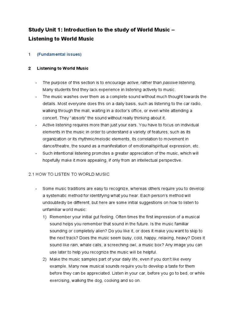 Study Unit 1.2 Listening To To World Music PDF Pitch (Music