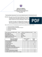 Training Needs Assessment Form Survey Questionnaire For Teaching Personnel