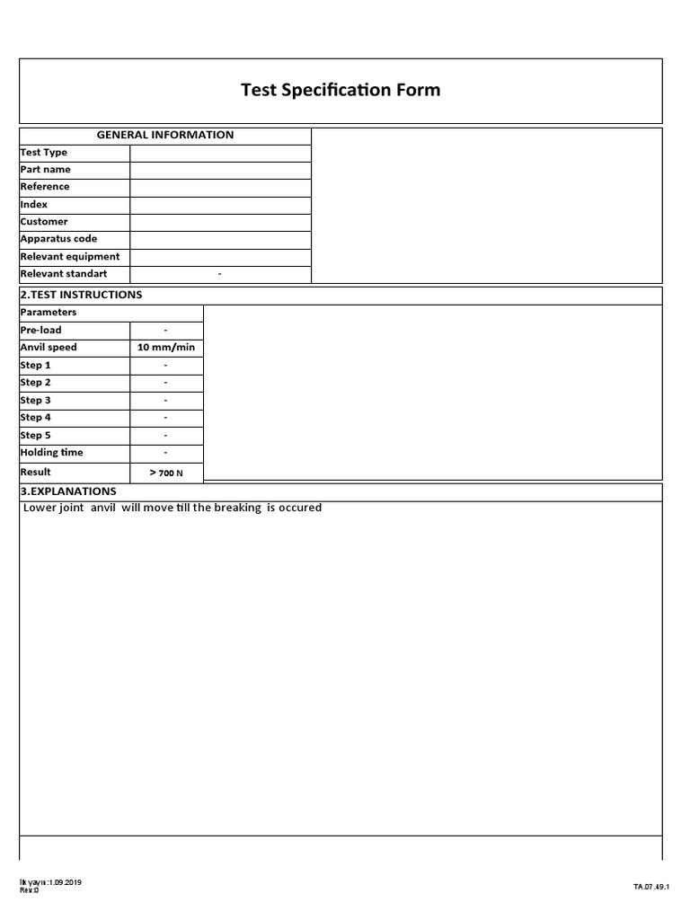 Test Specification Form: General Information | PDF | Technology ...