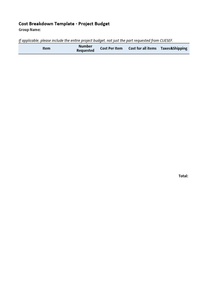 Cost Breakdown Template for Projects | PDF