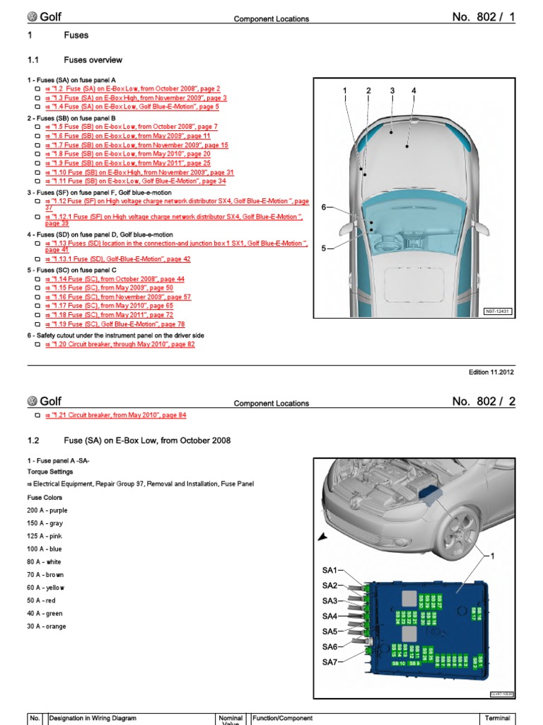 VW Golf 6 Component Locations Eng | PDF | Fuse (Electrical) | Ignition ...