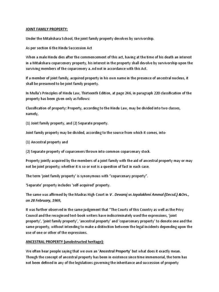 Joint Family Property PDF Concurrent Estate Property