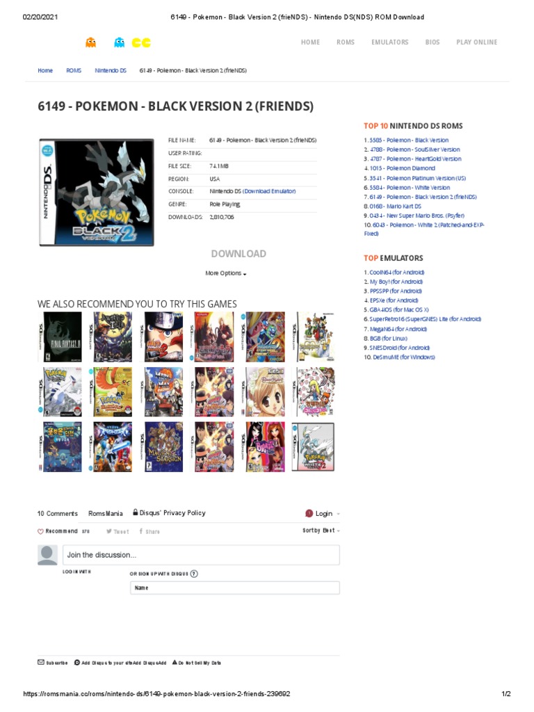 6149 Pokemon Black Version 2 (frieNDS) Nintendo DS (NDS) ROM