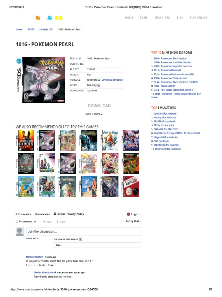 1016 Pokemon Pearl Nintendo DS (NDS) ROM Download PDF Nintendo