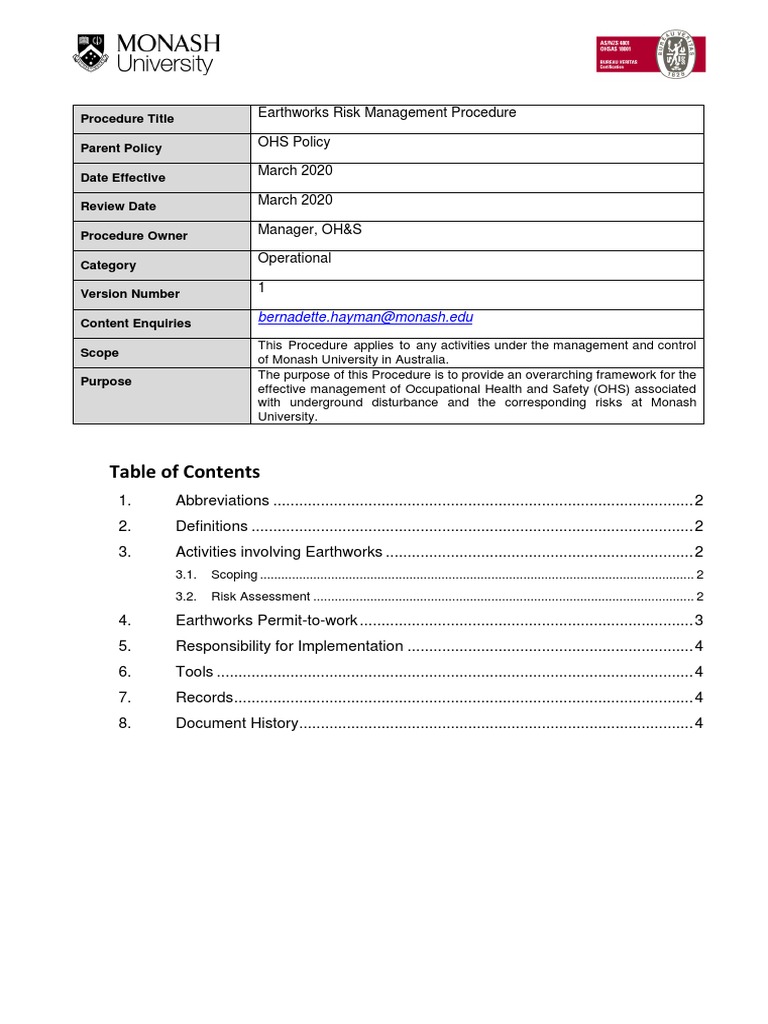 Earthworks Risk Management Procedure | PDF | Occupational Safety And ...