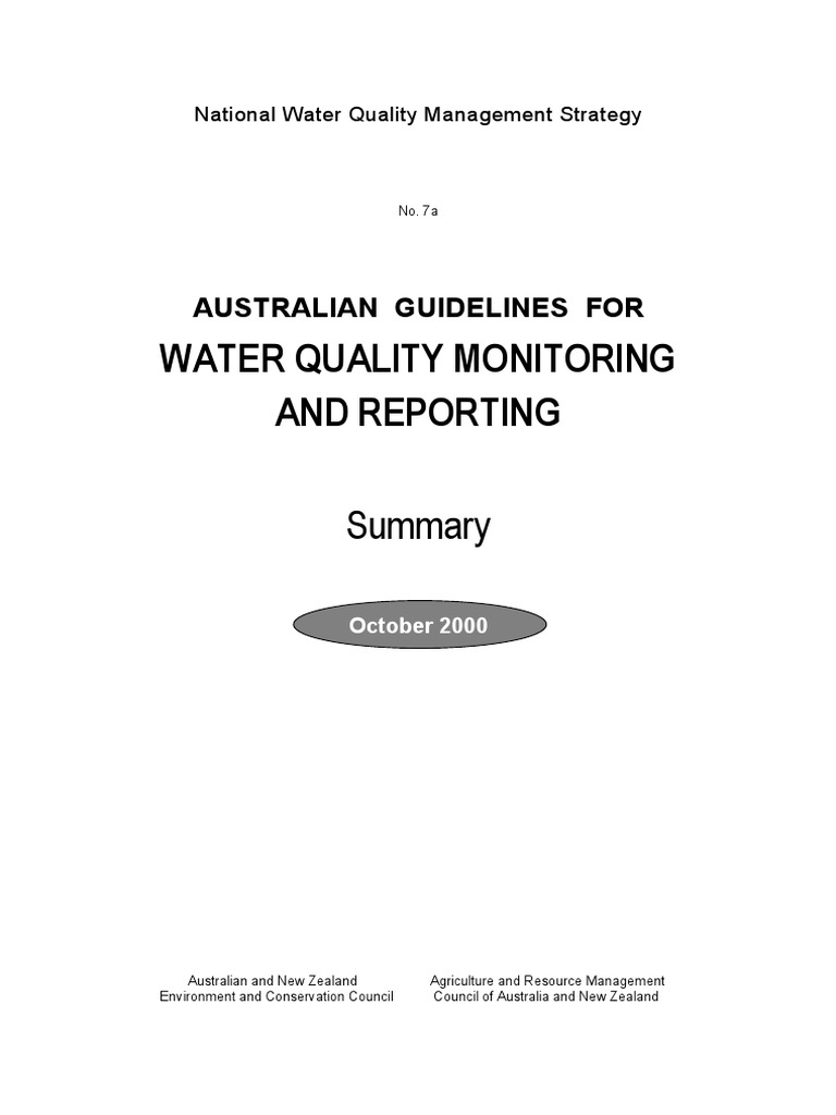 Anzecc Armcanz Monitoring Reporting Summary PDF Water Quality