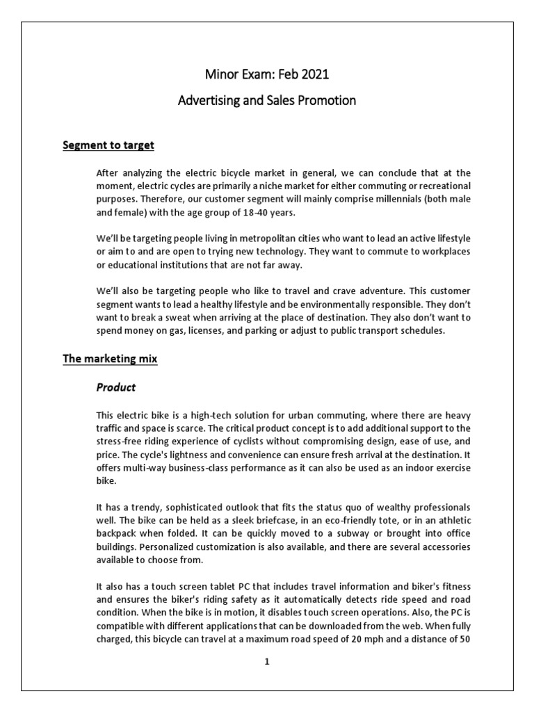 Marketing Plan of Cycle Manufacturing Company PDF Advertising E