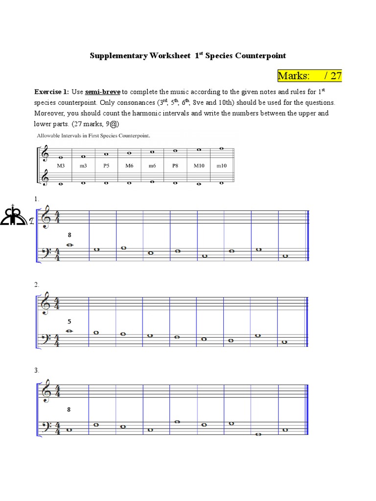 1st Species Counterpoint Worksheet | PDF