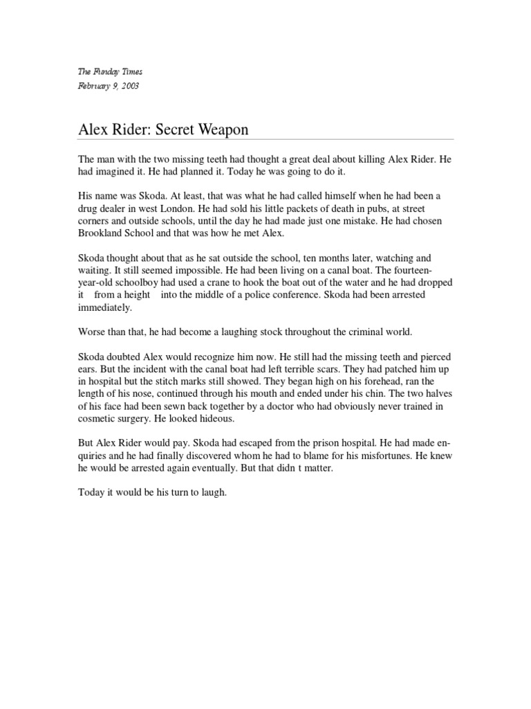 Alex Rider Secret Weapon - Anthony Horowitz (PDFDrive) | PDF | Weaponry