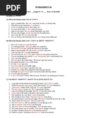WORKSHEET 38 Modal verbs