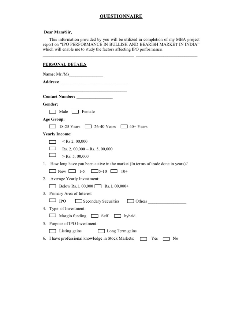 QUESTIONNAIRE | PDF | Initial Public Offering | Nasdaq