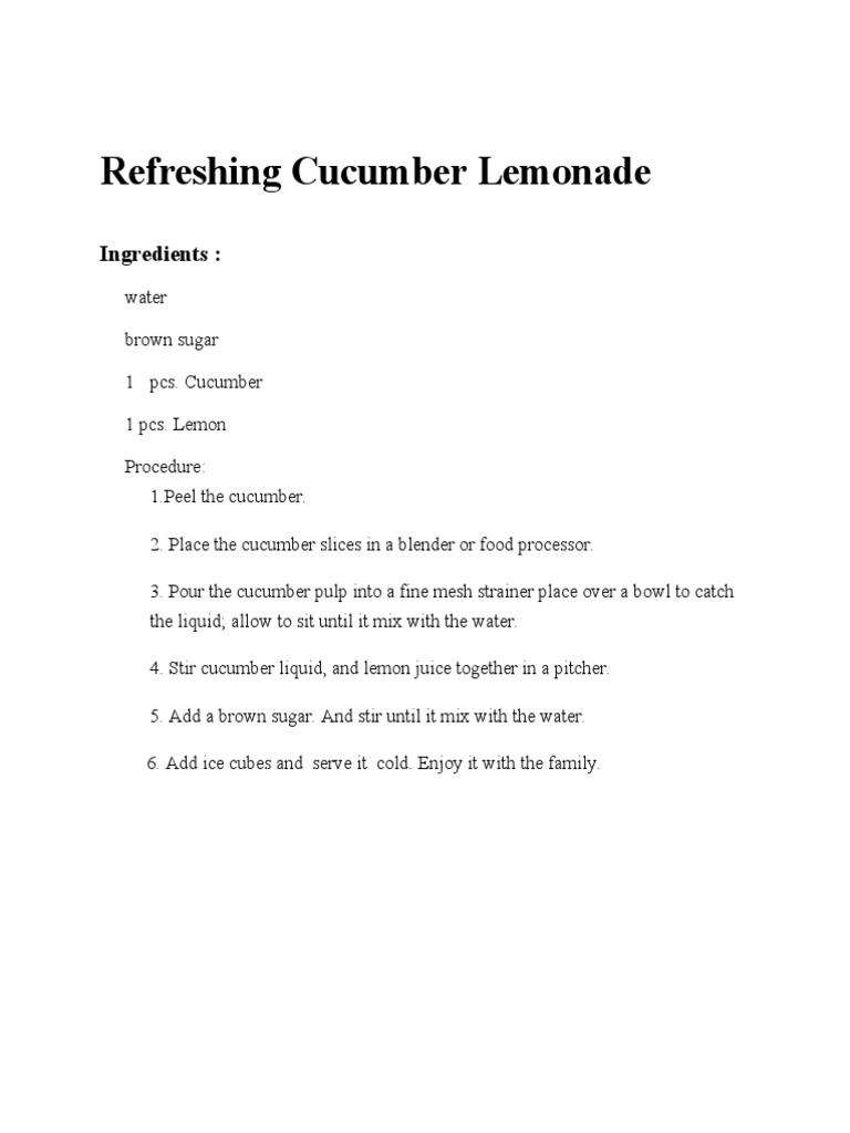 Refreshing Cucumber Lemonade | PDF | Cooking, Food & Wine