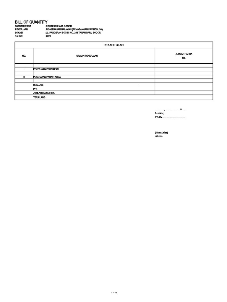 Bill of Quantity (BQ) | PDF