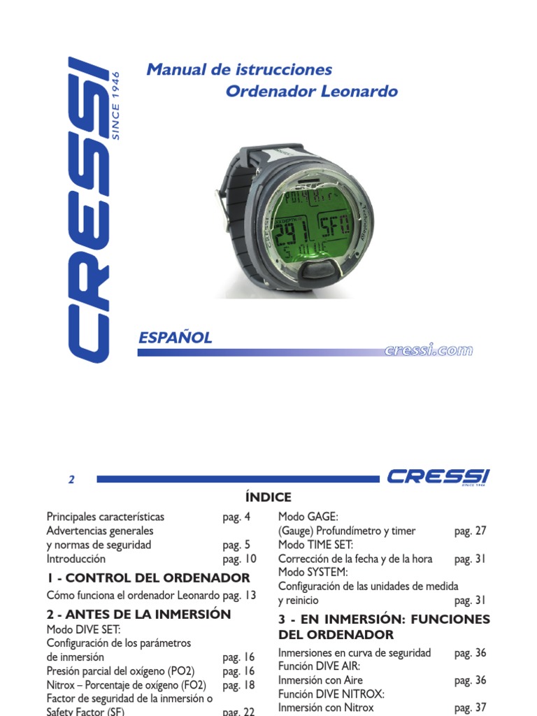 Manual de instrucciones del ordenador de buceo Leonardo Cressi PDF