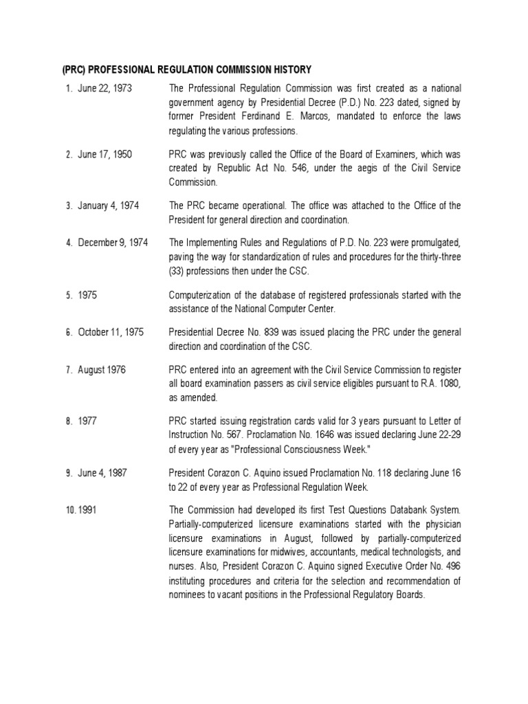 (PRC) Professional Regulation Commission History PDF Government