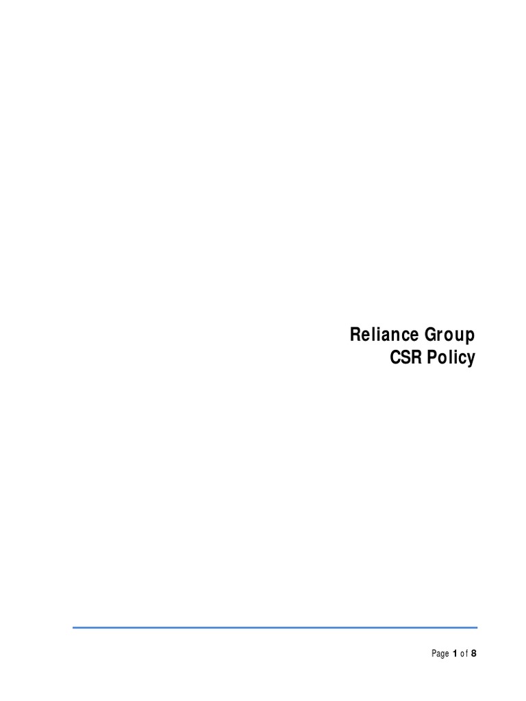 Reliance Group CSR Policy Document | PDF | Corporate Social ...