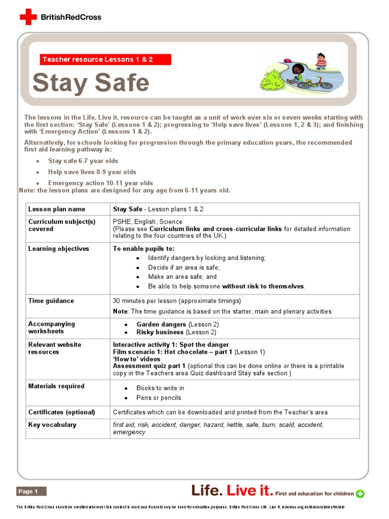 Stay Safe: Teacher Resource Lessons 1 & 2 | PDF | Lesson Plan | Risk