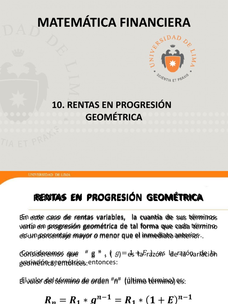 Diapositivas Nº10 Rentas Variables en Progresión Geométrica Mat Fin | PDF