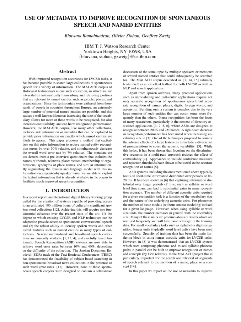 Enhancing Named Entity Recognition | PDF | Speech Recognition | Metadata