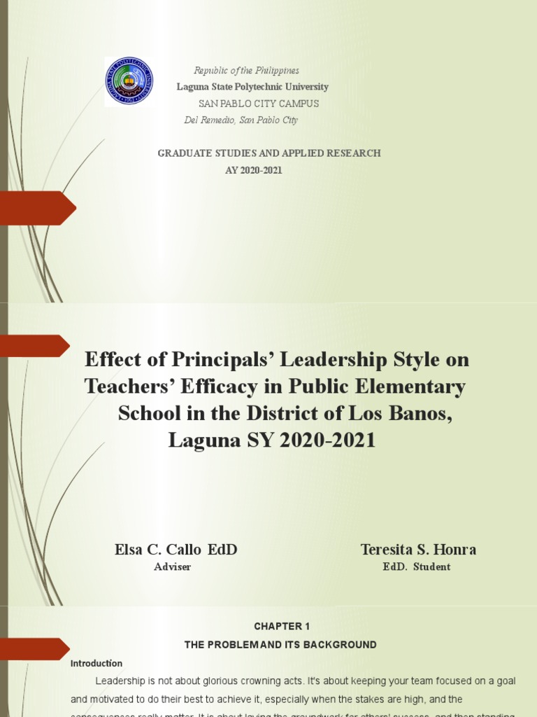 Impact of Principal Leadership on Teacher Efficacy | PDF | Survey ...
