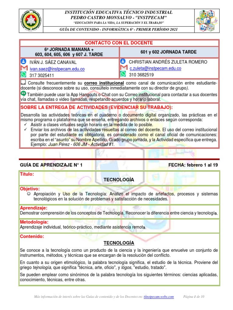 11 Guia Informatica Aula 6° | PDF | Periférico | Hardware de la computadora