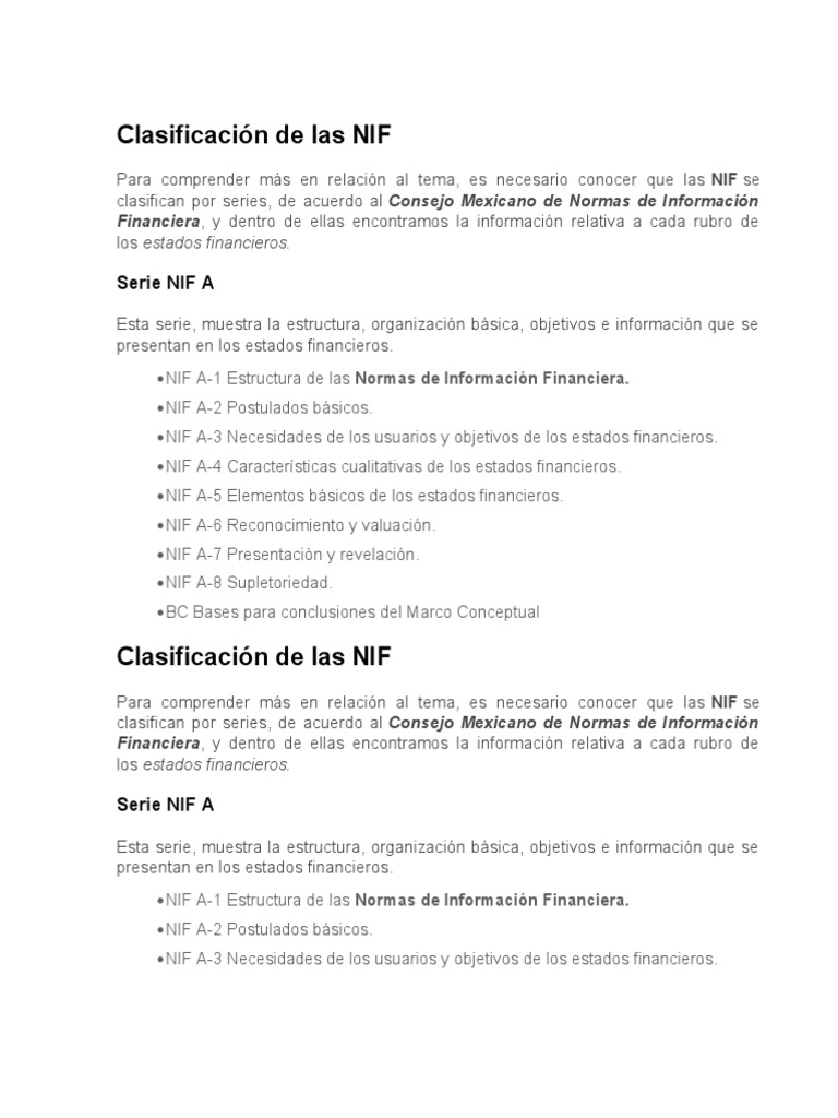 Clasificación de las NIF PDF Estado financiero Gobierno corporativo