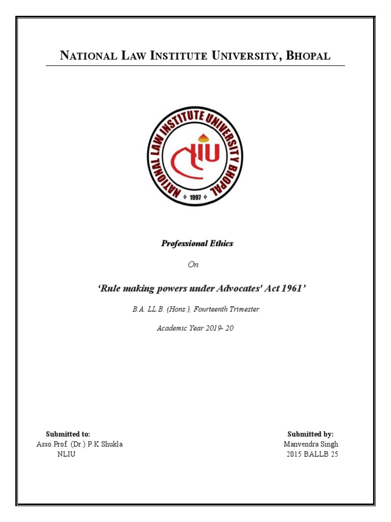 Professional Ethics Project 2 Pdf Advocate Supreme Court Of India