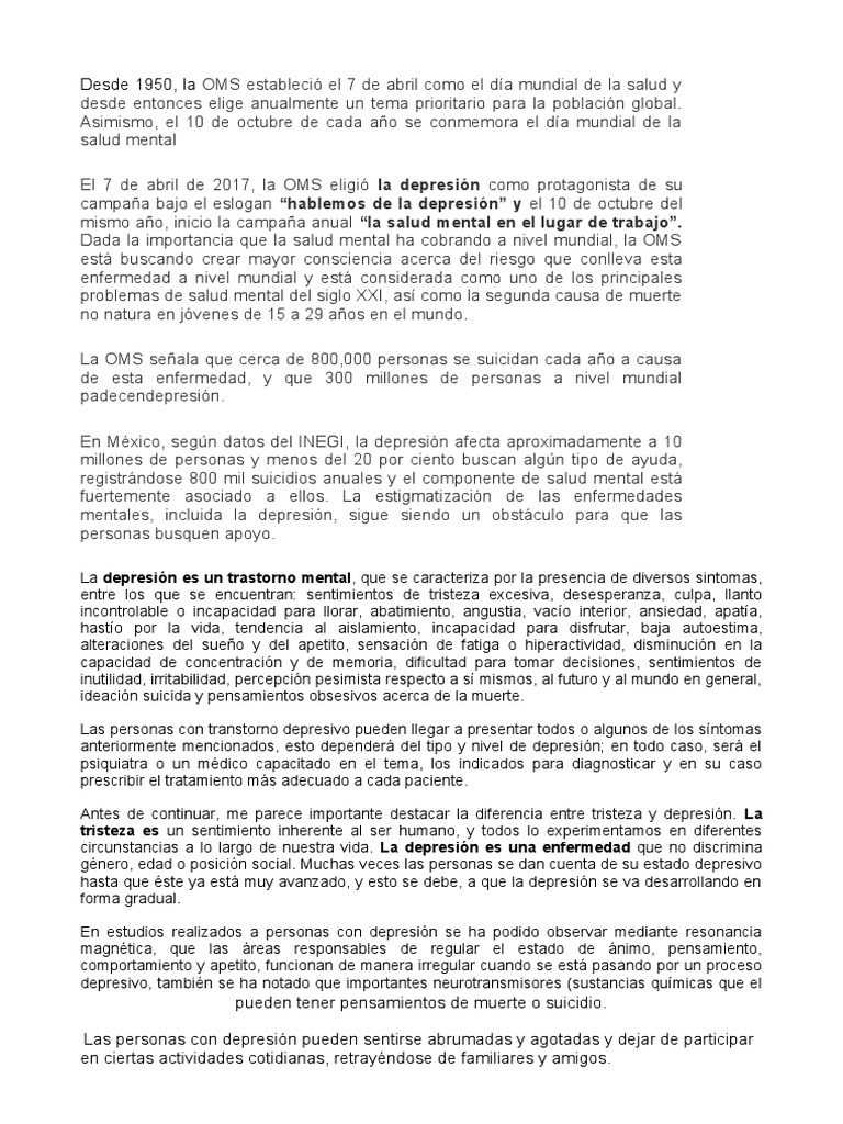 La Depresión: Un Problema Global de Salud | PDF | Depresión (estado de ...