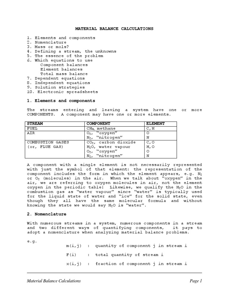 Material Balance Calculation Guide | PDF | Equations | Oxygen