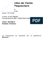 ID PDV: 180823 Fecha: 2021-02-20 Hora: 13:15:40 Línea: 3144138056 Comprobante BM: 79897202102201315399