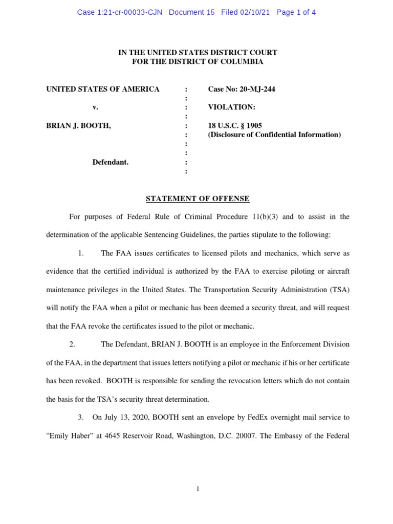 Brian Booth Statement of Offense Download Free PDF Federal
