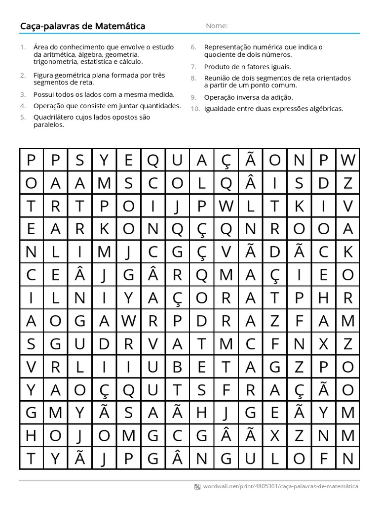 Caça-Palavras de Matemática 7º Ano | PDF