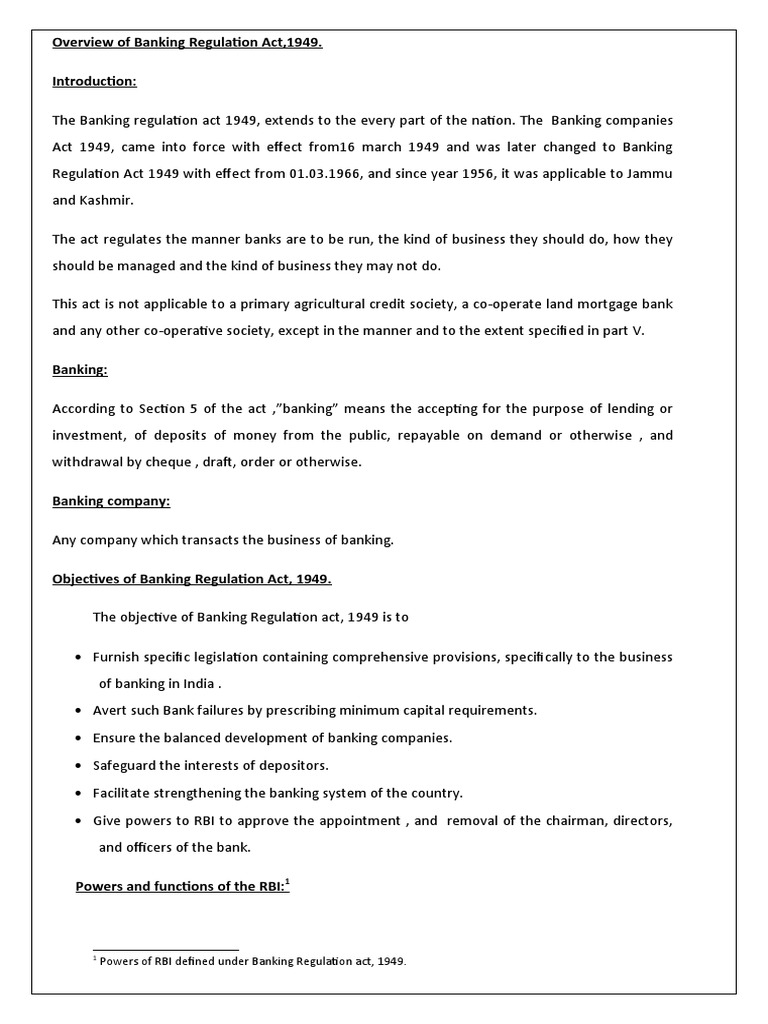 Article On Banking Regulation Act 1949 PDF Bank Regulation Reserve Bank Of India