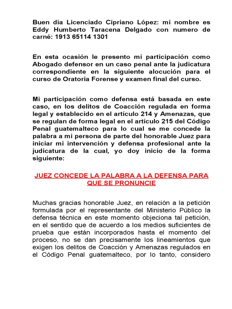 Delitos de Coacción Regular en Forma Legal El Artículo 214 y Amenazas ...