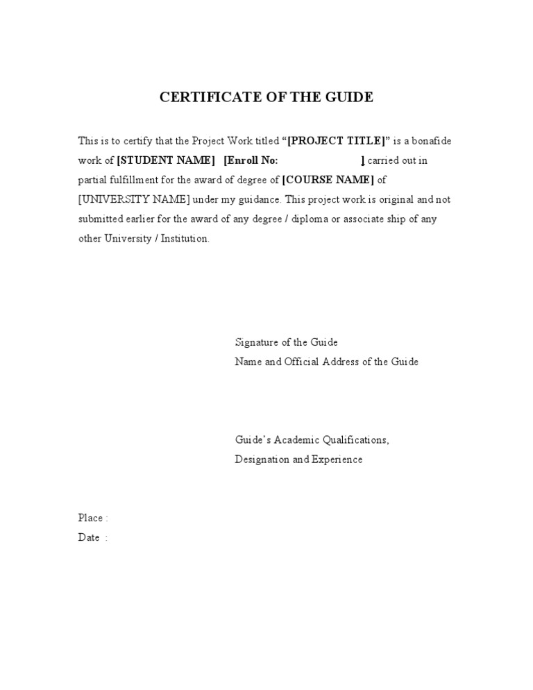 Certificate of The Guide Format For The Project | PDF