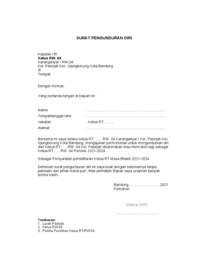 Surat Pengunduran Diri Ketua Rt Pdf