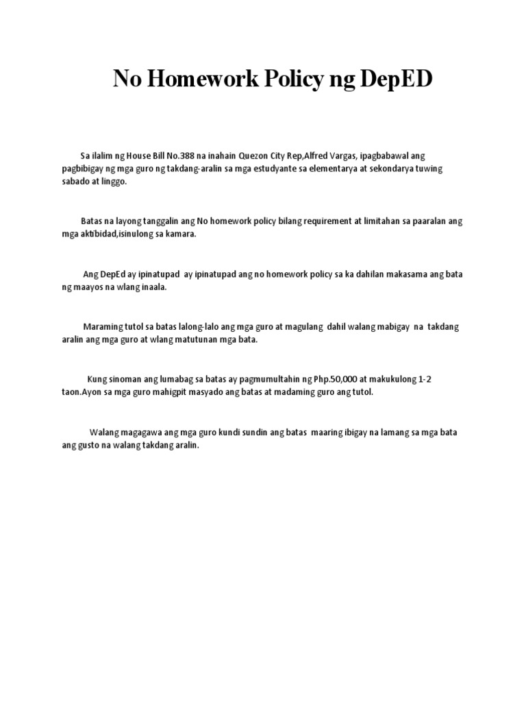 No Homework Policy NG DepED | PDF
