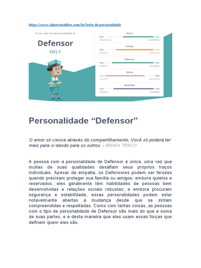 Personalidade Defensor: INFP em Foco | PDF | Amor | Sociedade