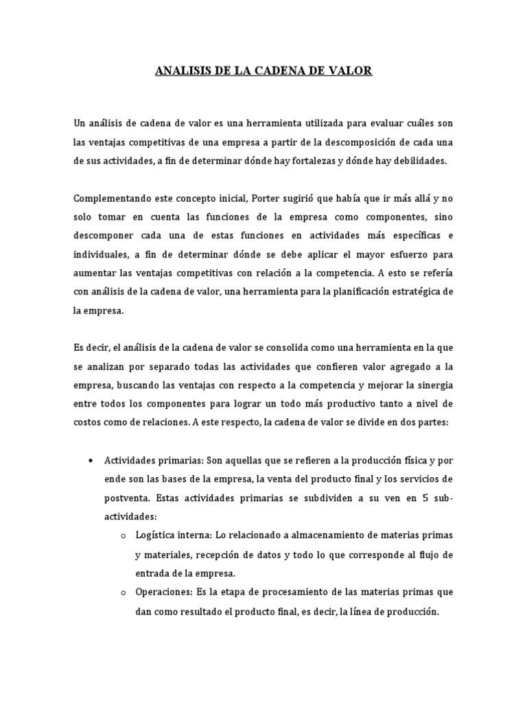 Analisis de La Cadena de Valor | PDF | Benchmarking | Cadena de valor