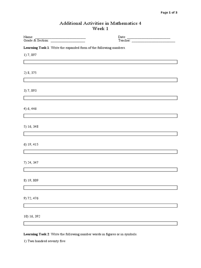Additional Activities in Mathematics 4 Week 1: Learning Task 1: Write ...