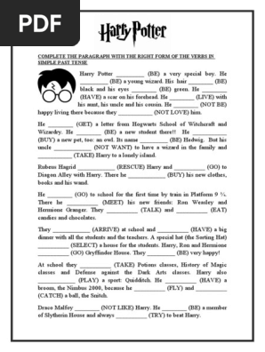 Simple Past Tense Harry Potter Worksheet Templates Layouts 102364 Pdf Fantasy Tropes Fictional Universes