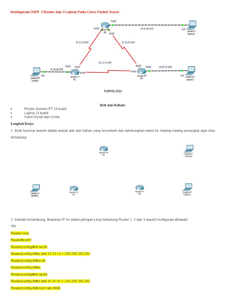Konfigurasi OSPF 3 Router Dan 3 Laptop Pada Cisco Packet Tracer | PDF