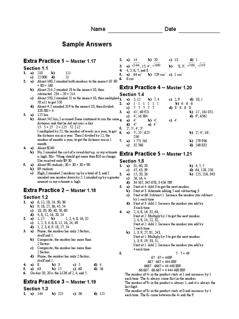 Sample Answers for Extra Practice | PDF | Mathematical Objects ...
